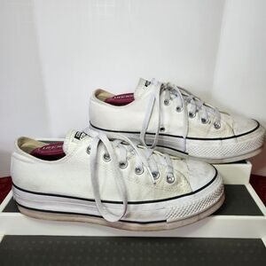 Converse White Canvas Low Top Platform Shoes Women's Size 9